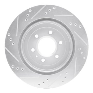 Cadillac SRX Brake Rotor (1) - Rear Right - R1 Concepts - Drilled & Slotted - Silver - `04-`09